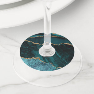 Blauwgroen - Turquoise en Gold Geode Agate Corpora Wijnglaslabel