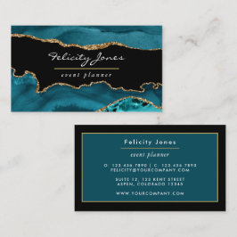 Blauwgroen - Turquoise en Gold Geode Agate Stone B Visitekaartje