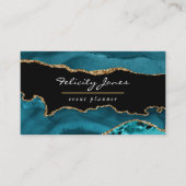 Blauwgroen - Turquoise en Gold Geode Agate Stone B Visitekaartje (Voorkant)