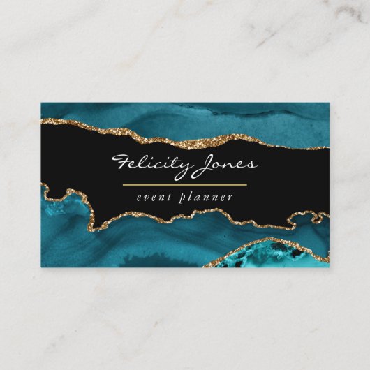 Blauwgroen - Turquoise en Gold Geode Agate Stone B Visitekaartje (Voorkant)