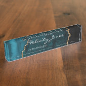 Blauwgroen - Turquoise en Gold Geode Agate Stone Naambordje (Zijkant)