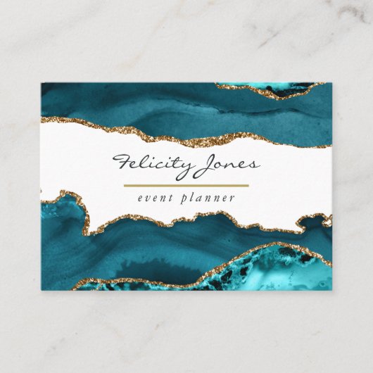 Blauwgroen - Turquoise en Gold Geode Agate Stone Visitekaartje (Voorkant)