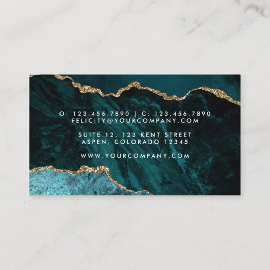 Blauwgroen - Turquoise en Gold Geode Agate Stone Visitekaartje (Achterkant)