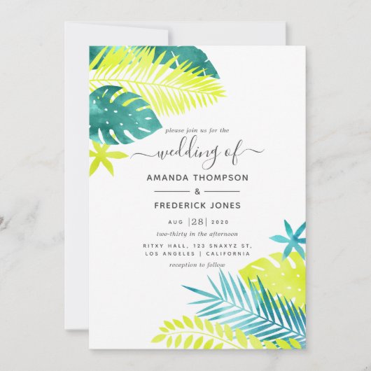 Blauwgroen - Turquoise en Lemon Tropical Wedding Kaart (Voorkant)