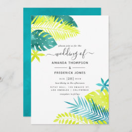 Blauwgroen - Turquoise en Lemon Tropical Wedding Kaart