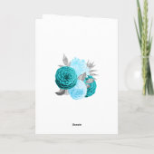 Blauwgroen - Turquoise en Silver Floral Wedding Bedankkaart (Achterkant)