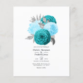 Blauwgroen - Turquoise en Silver Floral Wedding Flyer (Voorkant)
