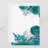 Blauwgroen - Turquoise en Silver Floral Wedding Kaart (Achterkant)