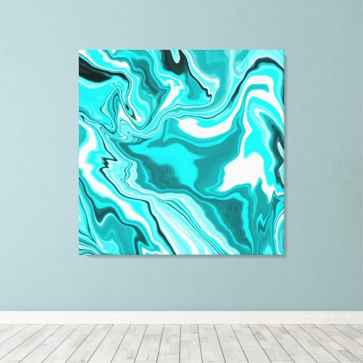 Blauwgroen, Turquoise en White Marble Canvas Afdruk (Insitu (Houten vloer))