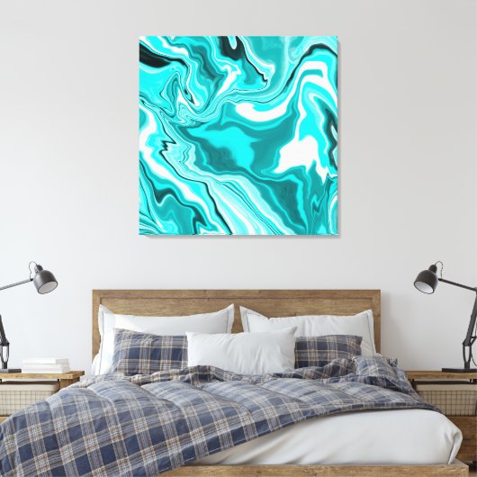 Blauwgroen, Turquoise en White Marble Canvas Afdruk (Insitu (Slaapkamer))