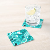 Blauwgroen, Turquoise en White Marble Kartonnen Onderzetters (Insitu)