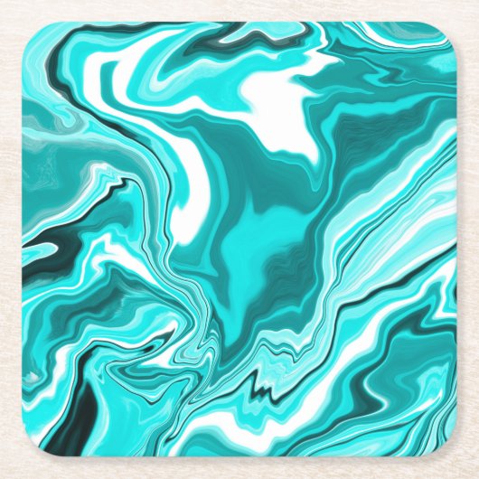 Blauwgroen, Turquoise en White Marble Kartonnen Onderzetters (Voorkant)