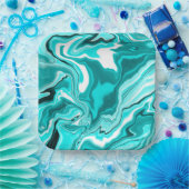 Blauwgroen, Turquoise en White Marble Papieren Bordje (Feest)