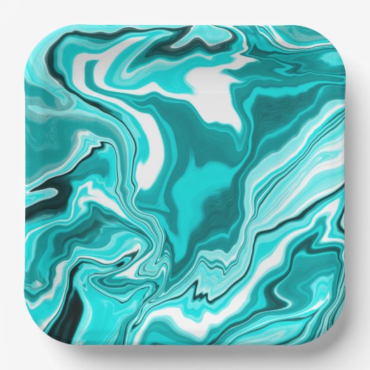 Blauwgroen, Turquoise en White Marble Papieren Bordje (Voorkant)