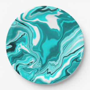 Blauwgroen, Turquoise en White Marble Papieren Bordje