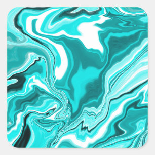 Blauwgroen, Turquoise en White Marble Vierkante Sticker