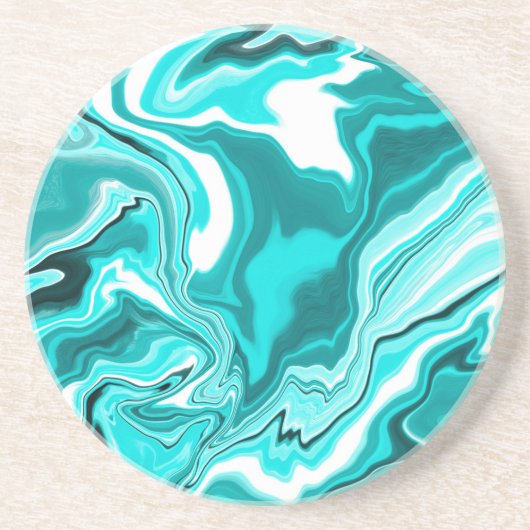 Blauwgroen, Turquoise en White Marble Zandsteen Onderzetter (Voorkant)