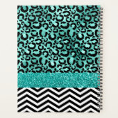 Blauwgroen Turquoise Faux Glitter Leopard Print Mo Planner (Achterkant)