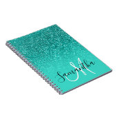 Blauwgroen Turquoise Faux Glitter Ombre Monogram Notitieboek (Rechterzijde)