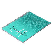 Blauwgroen Turquoise Faux Glitter Ombre Monogram Notitieboek (Linkerzijde)