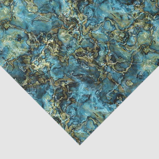 Blauwgroen Turquoise Faux Gold Agate Art Patroon Tissuepapier (Detail)