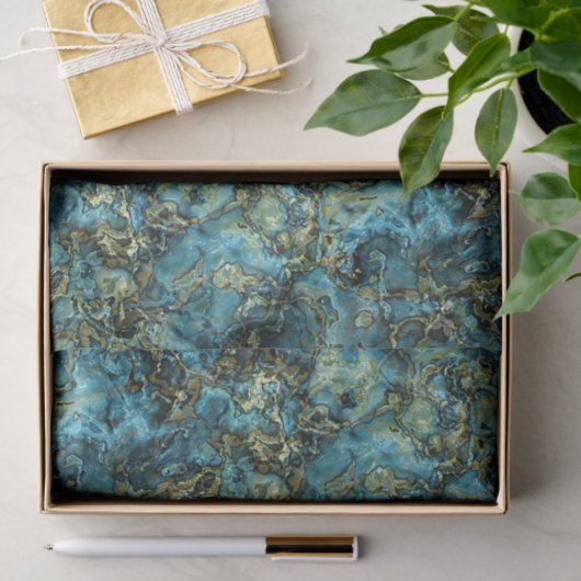 Blauwgroen Turquoise Faux Gold Agate Art Patroon Tissuepapier (Geschenk)