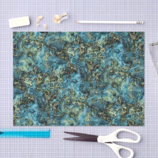 Blauwgroen Turquoise Faux Gold Agate Art Patroon Tissuepapier (Craft)
