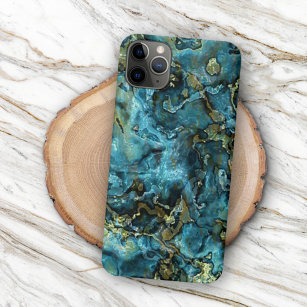 Blauwgroen Turquoise Faux Gold Minerals Agate Patt iPhone 13 Pro Max Hoesje
