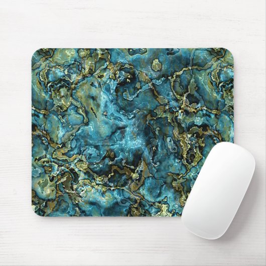 Blauwgroen Turquoise Faux Gold Minerals Agate Patt Muismat (Met muis)