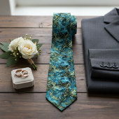 Blauwgroen Turquoise Faux Gold Minerals Agate Patt Stropdas