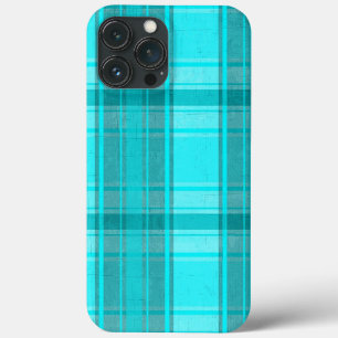 Blauwgroen Turquoise Faux Textile Tartan Pset Patt iPhone 13 Pro Max Hoesje