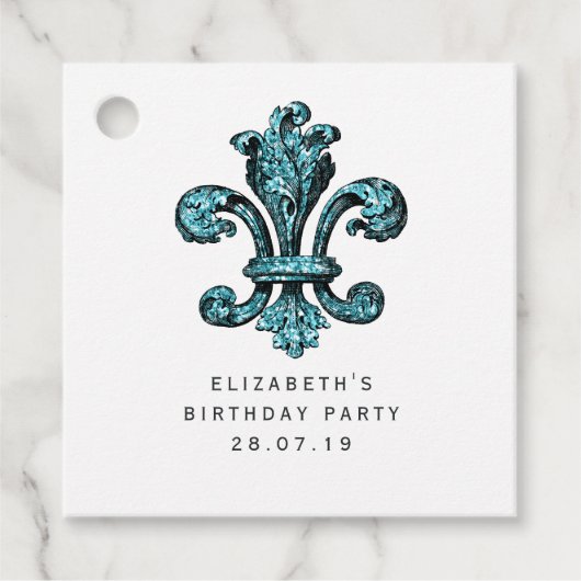  Blauwgroen - Turquoise Fleur de Lis Bedankjes Labels (Voorkant)