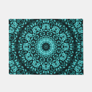 Blauwgroen Turquoise Floral Mandala Deurmat