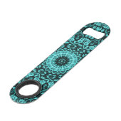 Blauwgroen Turquoise Floral Mandala Speed Flessenopener (Achterkant Gekanteld)
