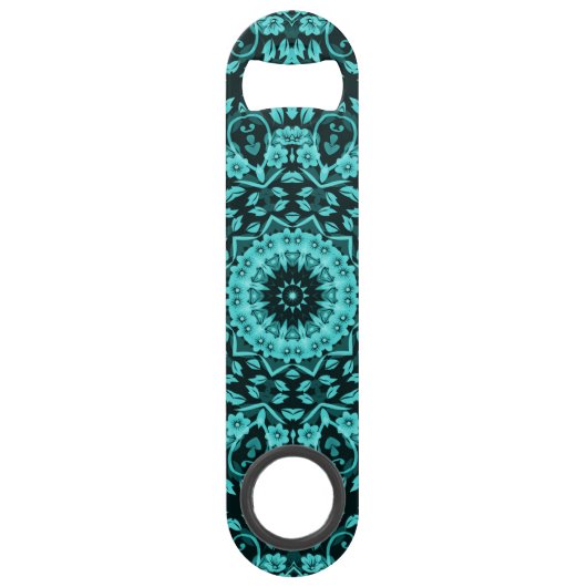 Blauwgroen Turquoise Floral Mandala Speed Flessenopener (Voorkant)