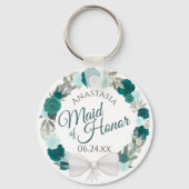 Blauwgroen Turquoise Floral Wreath Maid of Honor W Sleutelhanger (Voorkant)