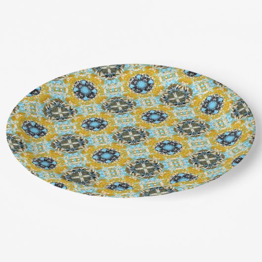 Blauwgroen, Turquoise, Geel, en Grijze Mugstenen P Papieren Bordje (Gekanteld)