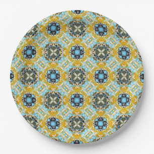 Blauwgroen, Turquoise, Geel, & Gray Gemstone Patte Papieren Bordje