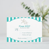 Blauwgroen Turquoise Gestreepte Zeesterren Strand  RSVP Kaartje (Staand voorkant)