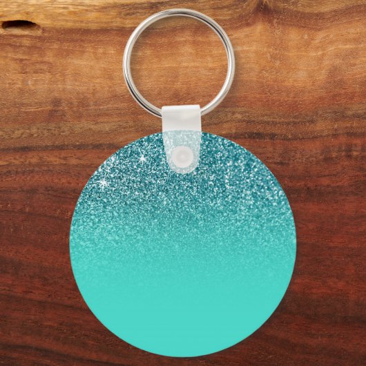 Blauwgroen Turquoise Glitter Ombre Monogram Sleutelhanger (Achterkant)