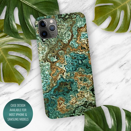 Blauwgroen Turquoise Gold Brown Minerals Marble Ar iPhone Hoesje