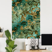 Blauwgroen Turquoise Gold Brown Minerals Marble Pa Poster (Thuiskantoor)