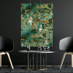 Blauwgroen Turquoise Gold Brown Minerals Marble Pa Poster