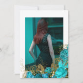 Blauwgroen - Turquoise & Gold Floral Celebration o Kaart (Achterkant)