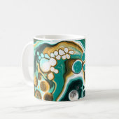 Blauwgroen, Turquoise, Gold, White Fluid Art Koffiemok (Voorkant links)