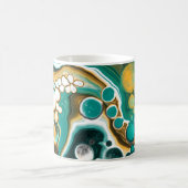 Blauwgroen, Turquoise, Gold, White Fluid Art Koffiemok (Center)