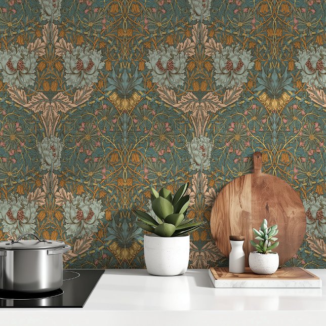 Blauwgroen Turquoise Gold William Morris Behang (Creator heeft geüpload)