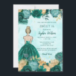 Blauwgroen Turquoise Goud Bloemen Prinses Sweet 16 Kaart<br><div class="desc">Elegant Blauwgroen Turquoise Goud Bloemen Prinses Sweet 16 Invitation</div>