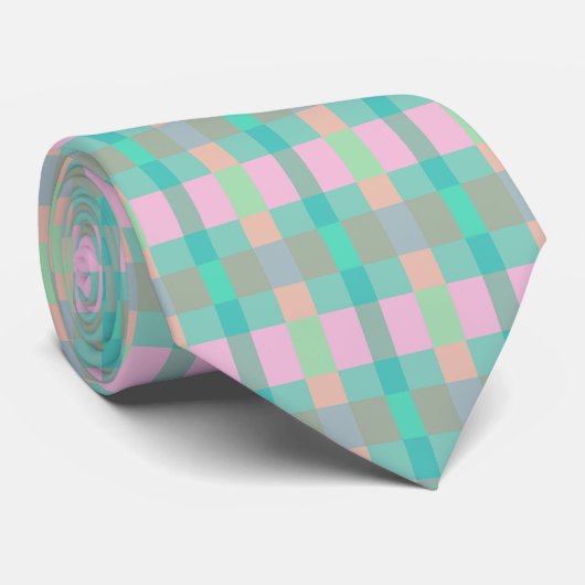 Blauwgroen Turquoise Green Blue Pink Pattern Strop Stropdas (Opgerold)