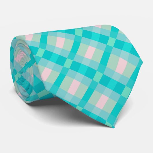 Blauwgroen Turquoise Green Blue Roze Pattern Stropdas (Opgerold)